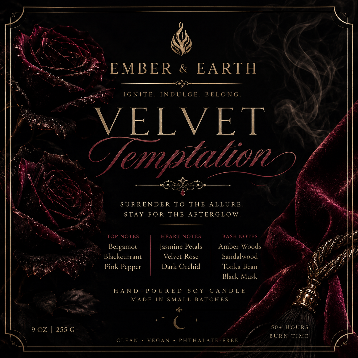 Velvet Temptation | Luxury Soy Candle by Ember & Earth